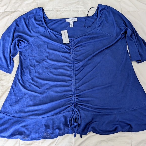 Addition Elle, Royal blue, 3/4 length sleeve, crepe shirt with ruffled hem. - Picture 16 of 16